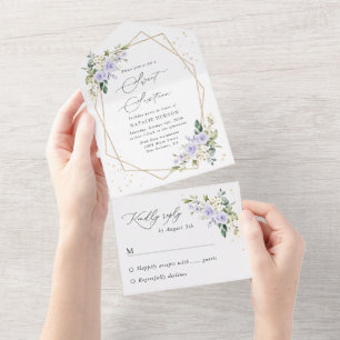 Purple Flowers, White Flowers, Greenery, Sweet 16 All In One Invitation