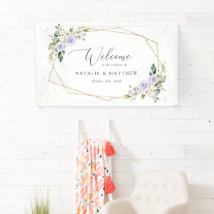 Purple Flowers, White Flowers, Wedding Welcome Banner