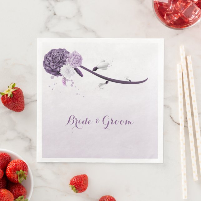 purple flowers white snowdrops botanical wedding napkin (Insitu)