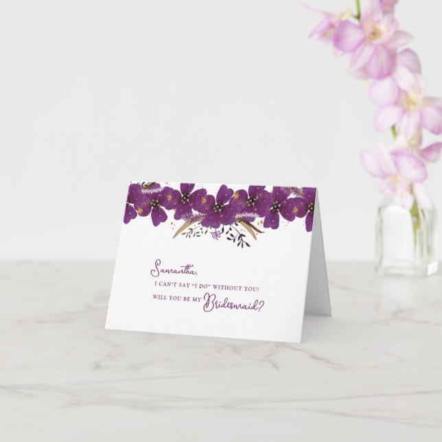 Purple Flowers Will You Be My Bridesmaid Proposal Card (Orchid)