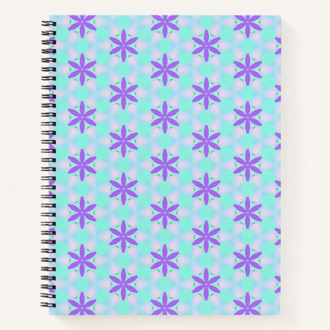 Purple Flowers with Aquamarine and Pink Petals Notebook (Front)