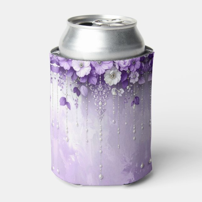 Purple Flowers with Dangling Pearls Can Cooler (Can Front)