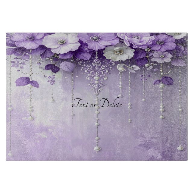 Purple Flowers with Dangling Pearls Cutting Board (Front)