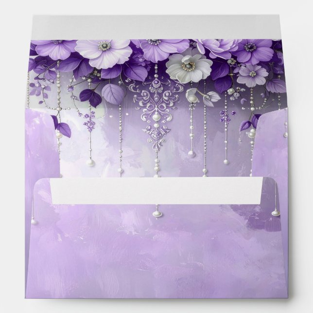 Purple Flowers with Dangling Pearls Envelope (Back (Bottom))