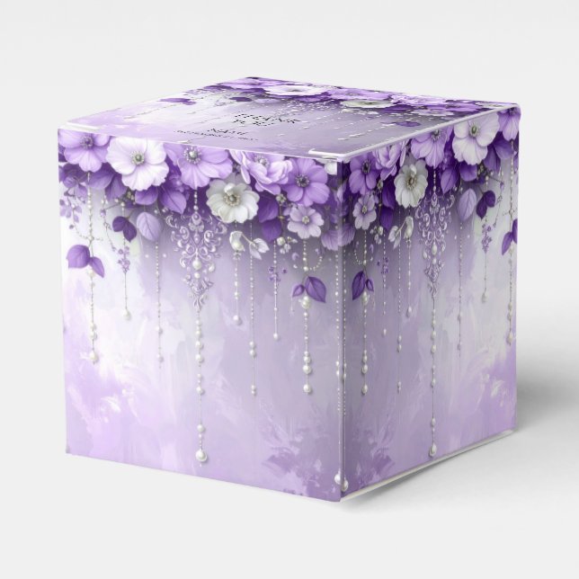 Purple Flowers with Dangling Pearls Favour Box (Front Side)
