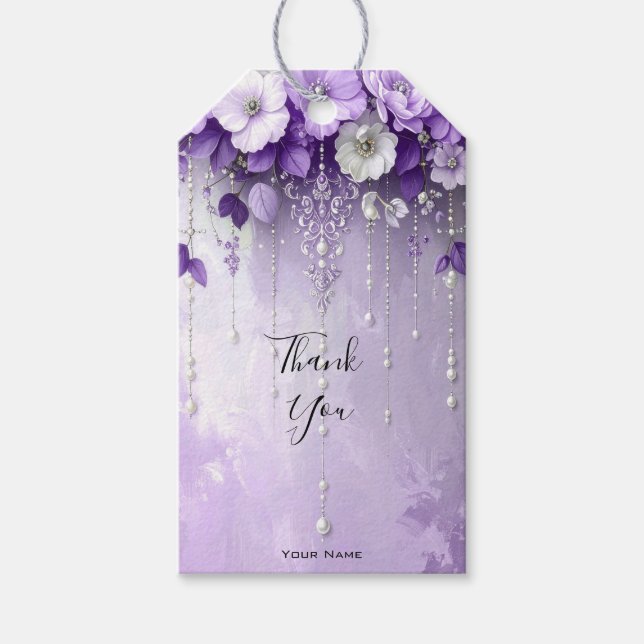 Purple Flowers with Dangling Pearls Gift Tag (Front)