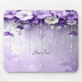Purple Flowers with Dangling Pearls Mousepad