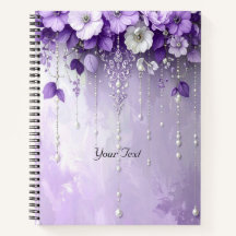 Purple Flowers with Dangling Pearls Notebook