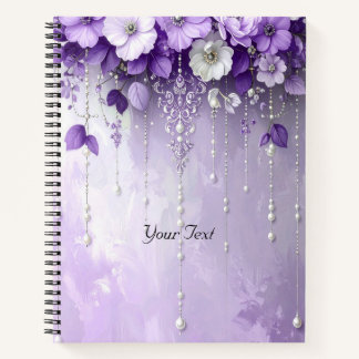 Purple Flowers with Dangling Pearls Notebook