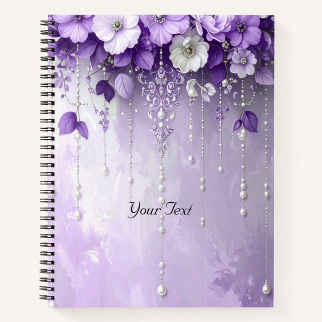 Purple Flowers with Dangling Pearls Notebook (Front)