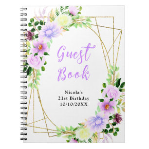 Purple Flowers with Foliage Birthday Guest Book