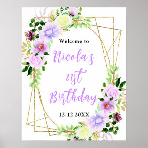 Purple Flowers with Foliage Birthday Welcome Poster
