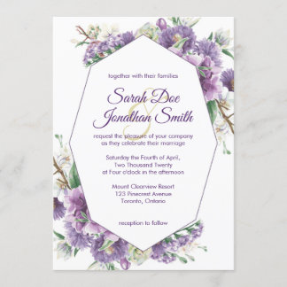 Purple Flowers with Frame Wedding Invitation