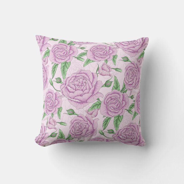 Purple Flowers With Leaf Patterned Cushion (Front)