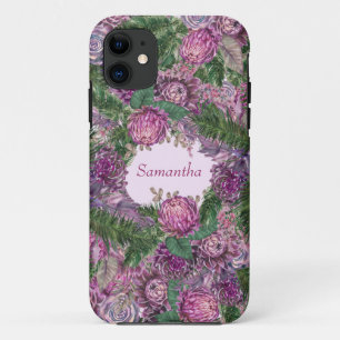 Purple Flowers with Name iPhone 11 Case