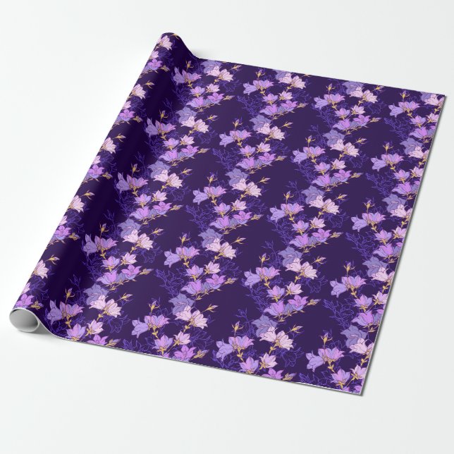 Purple Flowers Wrapping Paper (Unrolled)