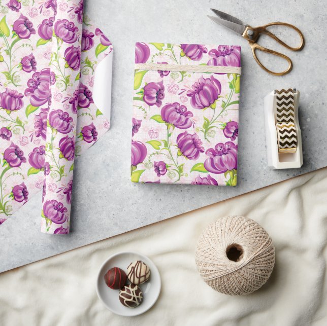 Purple Flowers Wrapping Paper, 30" x 15' Wrapping Paper (Crafts)