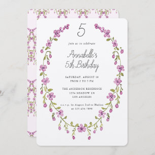 Purple Flowers Wreath Delicate Kids Birthday Party Invitation