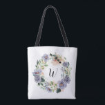Purple Flowers Wreath Monogram Tote Bag<br><div class="desc">Gift this beautiful personalised tote bag featuring a purple and lavender garden flowers wreath personalised with a monogram in chic lettering. MATCHING ITEMS in our store.</div>