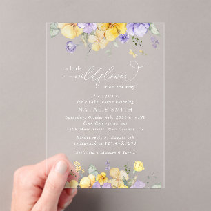 Purple Flowers, Yellow Flowers, Boho, Baby Shower Acrylic Invitations