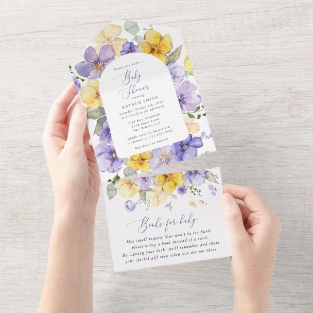 Purple Flowers, Yellow Flowers, Boho, Baby Shower All In One Invitation (Tearaway)