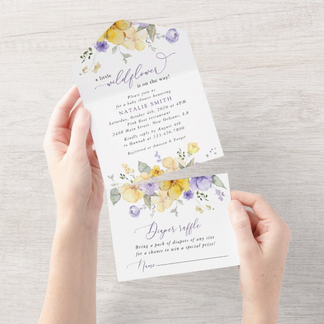 Purple Flowers, Yellow Flowers, Boho, Baby Shower All In One Invitation (Tearaway)