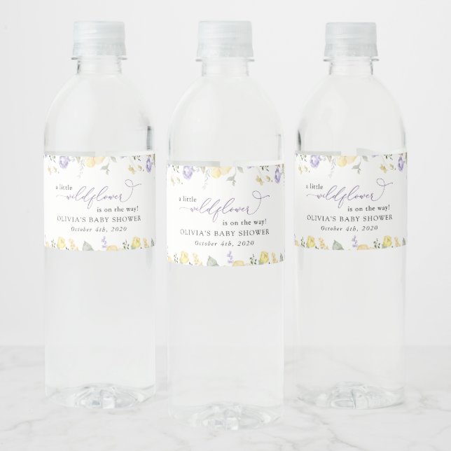 Purple Flowers, Yellow Flowers, Boho, Baby Shower Water Bottle Label (Bottles)