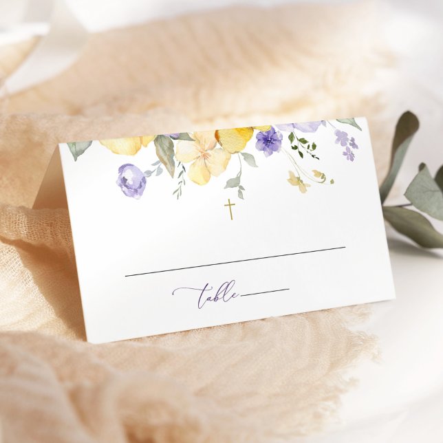 Purple Flowers, Yellow Flowers, Boho, Baptism Place Card (Creator Uploaded)