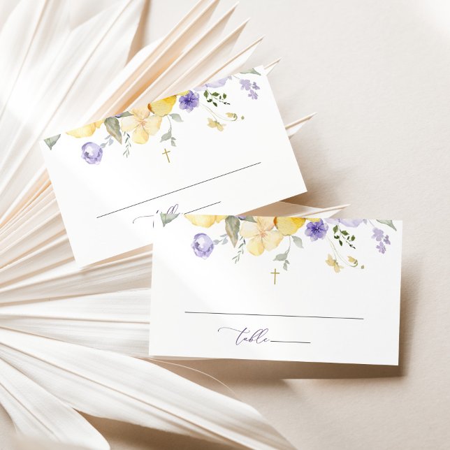 Purple Flowers, Yellow Flowers, Boho, Baptism Place Card (Creator Uploaded)