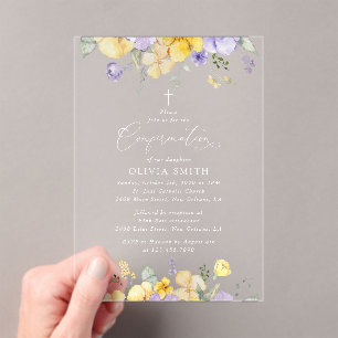 Purple Flowers, Yellow Flowers, Boho, Confirmation Acrylic Invitations