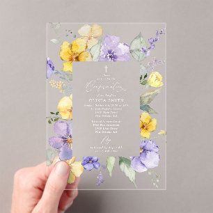 Purple Flowers, Yellow Flowers, Boho, Confirmation Acrylic Invitations
