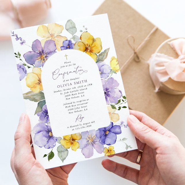 Purple Flowers, Yellow Flowers, Boho, Confirmation Invitation (Creator Uploaded)