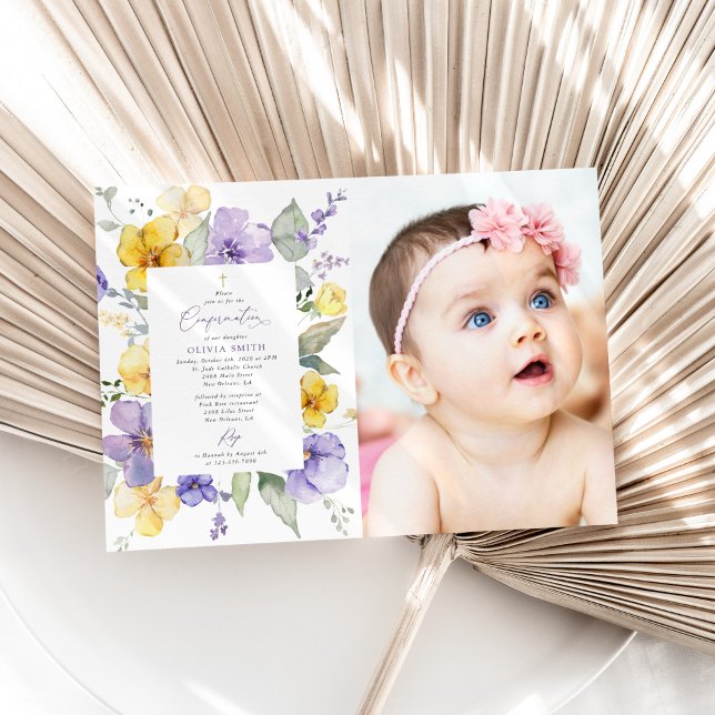 Purple Flowers, Yellow Flowers, Boho, Confirmation Invitation (Creator Uploaded)