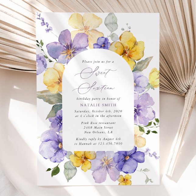 Purple Flowers, Yellow Flowers, Boho, Sweet 16 Invitation (Creator Uploaded)
