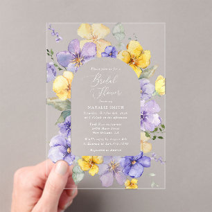 Purple Flowers, Yellow Flowers, Bridal Shower Acrylic Invitations