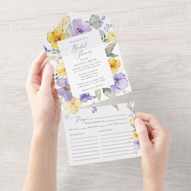 Purple Flowers, Yellow Flowers, Bridal Shower All In One Invitation (Tearaway)