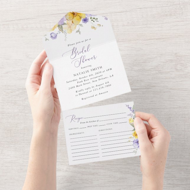 Purple Flowers, Yellow Flowers, Bridal Shower All In One Invitation (Tearaway)