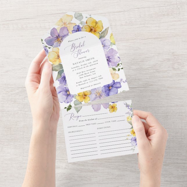 Purple Flowers, Yellow Flowers, Bridal Shower All In One Invitation (Tearaway)