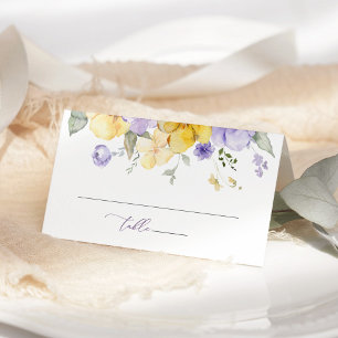 Purple Flowers, Yellow Flowers, Bridal Shower Place Card