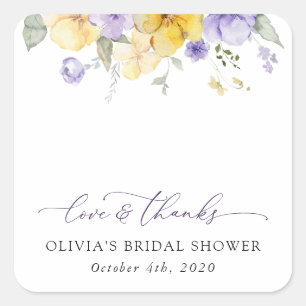 Purple Flowers, Yellow Flowers, Bridal Shower Square Sticker
