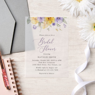 Purple Flowers, Yellow Flowers, Bridal Shower Vellum Invitations