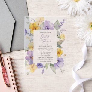 Purple Flowers, Yellow Flowers, Bridal Shower Vellum Invitations