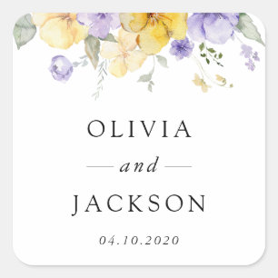 Purple Flowers, Yellow Flowers, Greenery, Wedding Square Sticker