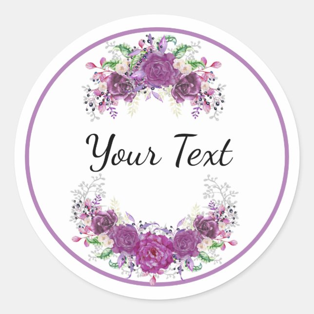 Purple Flowers - Your text Classic Round Sticker (Front)