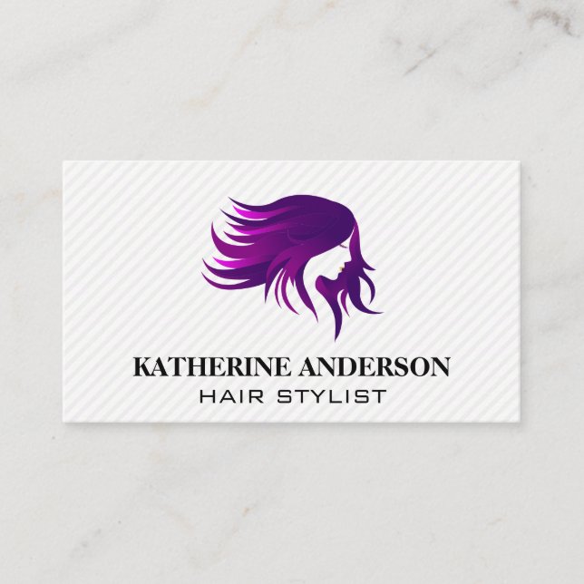 Purple Flowing Hair Logo Business Card (Front)