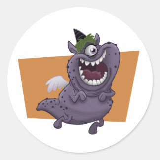 Purple Flying Monster Orange Square Classic Round Sticker