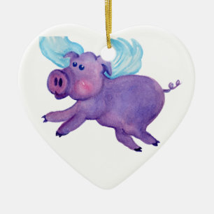 Purple Flying Pig Ceramic Tree Decoration