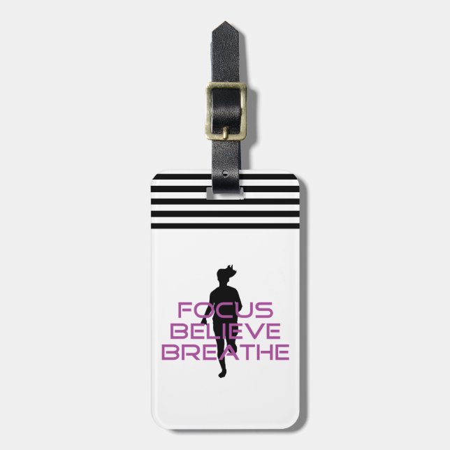 Purple Focus Believe Breathe Luggage Tag (Front Vertical)