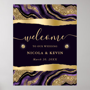 Purple Foil and Gold Glitter Agate Wedding Welcome Poster