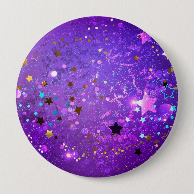 Purple foil background with Stars 10 Cm Round Badge (Front)